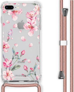 iMoshion Hoesje Geschikt voor iPhone 8 Plus / 7 Plus Hoesje Met Koord - iMoshion Design Hoesje met Koord - Roze / Transparant / Blossom Watercolor