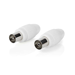 Nedis IEC (Coax) Connector - Recht - Female / Male - Vernikkeld - 75 Ohm - Schroef - Diameter kabelinvoer: 7.0 mm - Metaal / Polyvinylchloride (PVC) - Wit - 2 Stuks - Doos