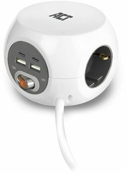 ACT AC2415 - Stekkerdoos Kubus - 3x Stopcontact 2x USB-A 2x USB-C - Wit
