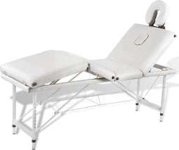 vidaXL - Massagetafel - inklapbaar - met - aluminium - frame - (vier - delen - / - crèmewit)