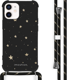 iMoshion Hoesje Geschikt voor iPhone 12 Mini Hoesje Met Koord - iMoshion Design Hoesje met Koord - Goud / Zwart / Stars Gold