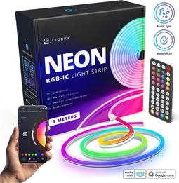 Lideka® RGBIC Neon LED Strip - 3 Meter - IP68 Voor Buiten - Dimbaar - Compatibel met Google Home Amazon Alexa Siri