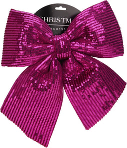 Home & Styling Kerstdecoratie/Kersthanger Strik met pailletten - 30cm - Fuchsia