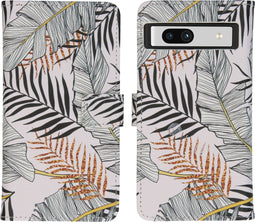 iMoshion Hoesje Geschikt voor Google Pixel 7a Hoesje Met Pasjeshouder - iMoshion Design Softcase Bookcase - Wit / Glamour Botanic
