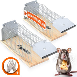 lebenlang - rattenval hout - diervriendelijke live trap - 29×12×12 cm (set van 2)