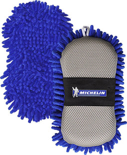Michelin Autowashandschoen - Microvezel 2-in-1 - Mesh zijde voor insecten verwijderen en microvezel zijde voor carrosserie en glas - Blauw