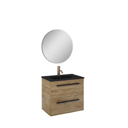 Atlantic Stella - Badkamermeubelset - Onderkast met softclose laden en mat zwarte wastafel - Canela Eiken 60 cm