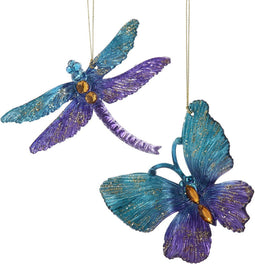4 inch Plastic Teal & Purple Butterfly & Dragonfly Orn 2/Asstd 10,6...