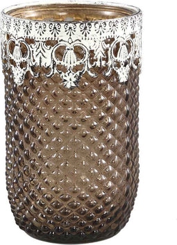 PTMD Chriss Rond Windlicht - H17 x Ø10,5 cm - Glas - Donker bruin