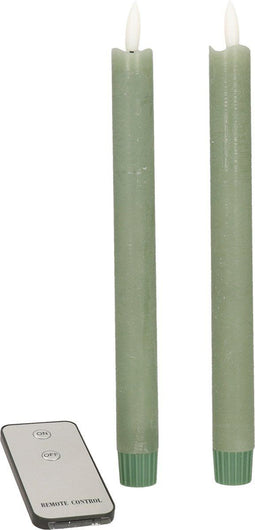 Anna's Collection LED dinerkaarsen - set van 2 - afstandsbediening - jade groen - 23 cm (2 stuks)