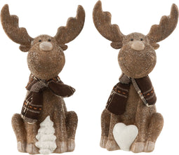 J-Line kerstfiguur Rendier Sjaal - polyresin - bruin - large - 2 stuks