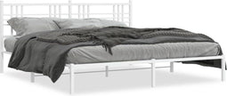 vidaXL - Bedframe - met - hoofdbord - metaal - wit - 200x200 - cm
