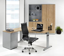 ABC Kantoormeubelen hoogte verstelbare t-poot wingbureau work breed 180cm diep 120cm bladkleur havanna framekleur wit