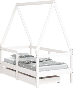 vidaXL - Kinderbedframe - met - lades - 70x140 - cm - massief - grenenhout - wit