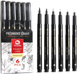 MOBEE - Fineliners - 6-delige set - Watervast - Zwart (6 stuks)