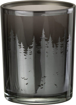 J-Line windlicht Bomen - glas - zwart/zilver - small - 2 stuks