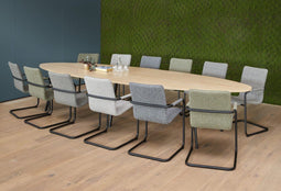 Vergadertafel Victory ellips 420x120 cm op 3 poten frame Wit (RAL9010) blad Wit