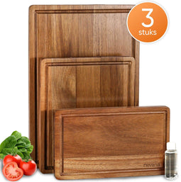 Nevana snijplank - Snijplanken acaciahout - Set van 3 - Met sapgeul - 38.1 x 25.4cm