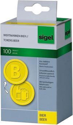 Sigel - waardemunten - kunststof - 100 stuks - 25mm - bier - geel - evenementenmuntjes - SI-WM004