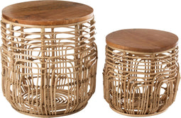J-Line bijzettafel Ellen - rotan - naturel - set van 2