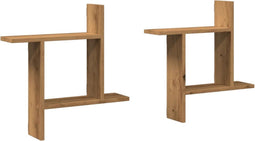 vidaXL - Wandschappen - 2 - st - 50x12x50 - cm - bewerkt - hout - artisanaal - eiken