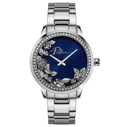 Politiek Grijze RVS Horloge Met Blauwe Wijzerplaat