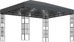 vidaXL - Prieel - met - LED-lichtslinger - 3x4 - m - antracietkleurig