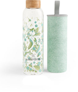 waterdrop® Glazen Drinkfles 600 ml - Duurzaam Borosilicaatglas - Neopreen Hoes en Bamboe Dop - Clean Melange