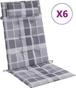 vidaXL - Stoelkussens - 6 - st - hoge - rug - ruitpatroon - oxford - stof - grijs
