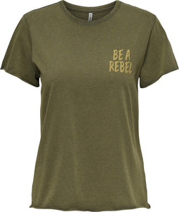 ONLY ONLLUCY LIFE S/S REG LEO TOP BOX CS JRS - Dames T-shirt - Korte mouwen Hoge ronde hals 100% Organisch Katoen - Maat XS