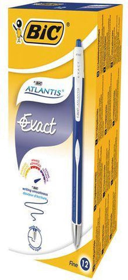 BIC® Atlantis Exact Balpen, Fijne Punt, 0,7 mm, Blauw (doos 12 stuks)