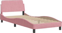 vidaXL - Bedframe - met - hoofdeinde - zonder - matras - 90x200 - cm - fluweel - roze