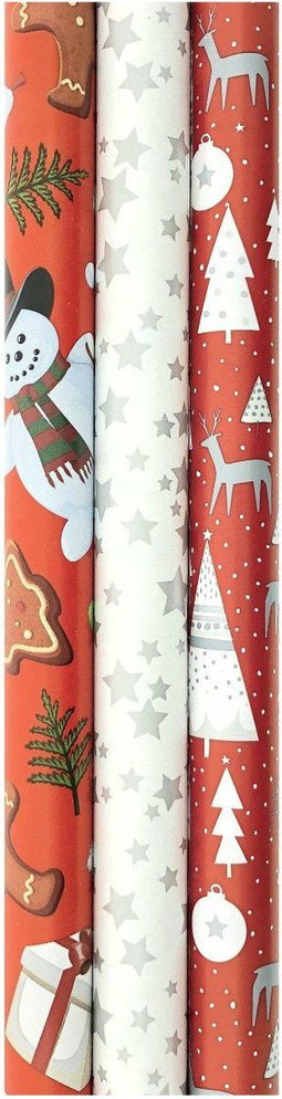 Benza - Assortiment cadeaupapier - Inpakpapier kerst - 3 rollen 200 x 70 cm (3 stuks)