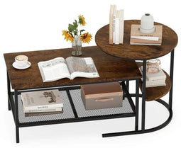 Coast Salontafel Set van 2 - Ovale en Ronde Bijzettafel - Bruin (2 stuks)