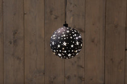 Anna's collection - GLAS BAL ZWART MET STERREN 15CM / LED WARM WIT...