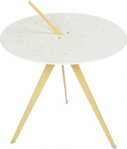 Weltevree | Sundial Table | Koffietafel Rond Zonnewijzer | Bijzettafel Tuin, Tuintafel, Salontafel Buiten | Aluminium Staal Gepoedercoat | Zandgeel RAL 1002
