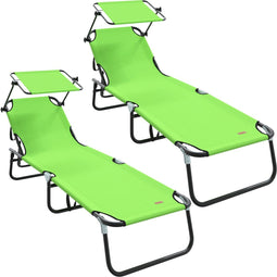 vidaXL - Opvouwbare - Ligbedden - 2 - stuks - met - Luifel - Groen - 600D - Oxford - Stof