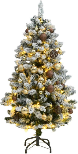 vidaXL - Kunstkerstboom - met - scharnieren - 150 - LED - en - kerstballen - 120 - cm