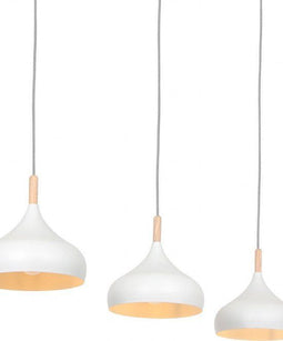 Mexlite Bjorr - hanglamp - E27 - hout metaal - wit - grote eettafellamp