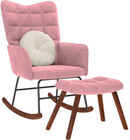 vidaXL - Schommelstoel - met - krukje - fluweel - roze