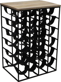 Wijnrek 24 flessen - 44x33x65 - Zwart - Metaal/Kunstleer/Hout