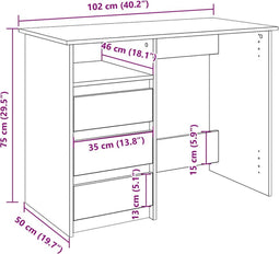 vidaXL - Bureau - 102x50x75 - cm - bewerkt - hout - wit