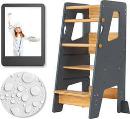 Vifara Leertoren Grijs - Waterbestendig - Anti-Kantel & Anti-Slip bescherming - Verstelbaar platform - 100KG max gewicht - 40 x 45 x 90 cm