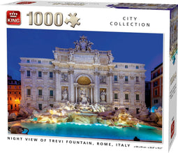 King Legpuzzel - Night View Of Trevi Fountain Rome - 1000 stukjes - Wit