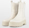 PS Poelman Kimmy - Dames Leren Chunky Chelsea Enkellaarzen - Beige Crème Wit - Maat 40