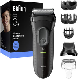 Braun Series 3+ - Elektrisch Scheerapparaat - 2 Folie-scheerelementen + Baardtrimmer-opzetstuk - Grijs