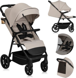 Lionelo Iva - Wandelwagen Premium - 360° Zwenkwielen met Vering - XXL Zonnekap UPF50 - Beige