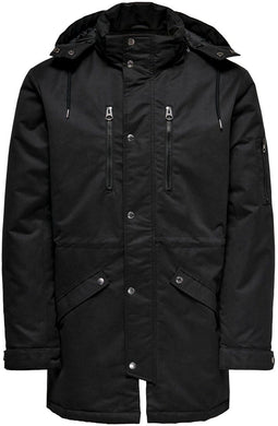 Only & Sons Onsklaus - Gewatteerde Winter Parka - Afritsbare capuchon - Zwart - Maat L