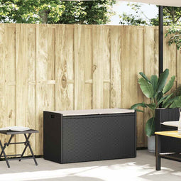 vidaXL - Opbergbank - met - kussen - voor - buiten - 100 - cm - poly - rattan - zwart