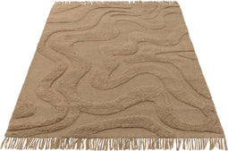 J-Line tapijt Getufd Curves/Franjes - wol - beige